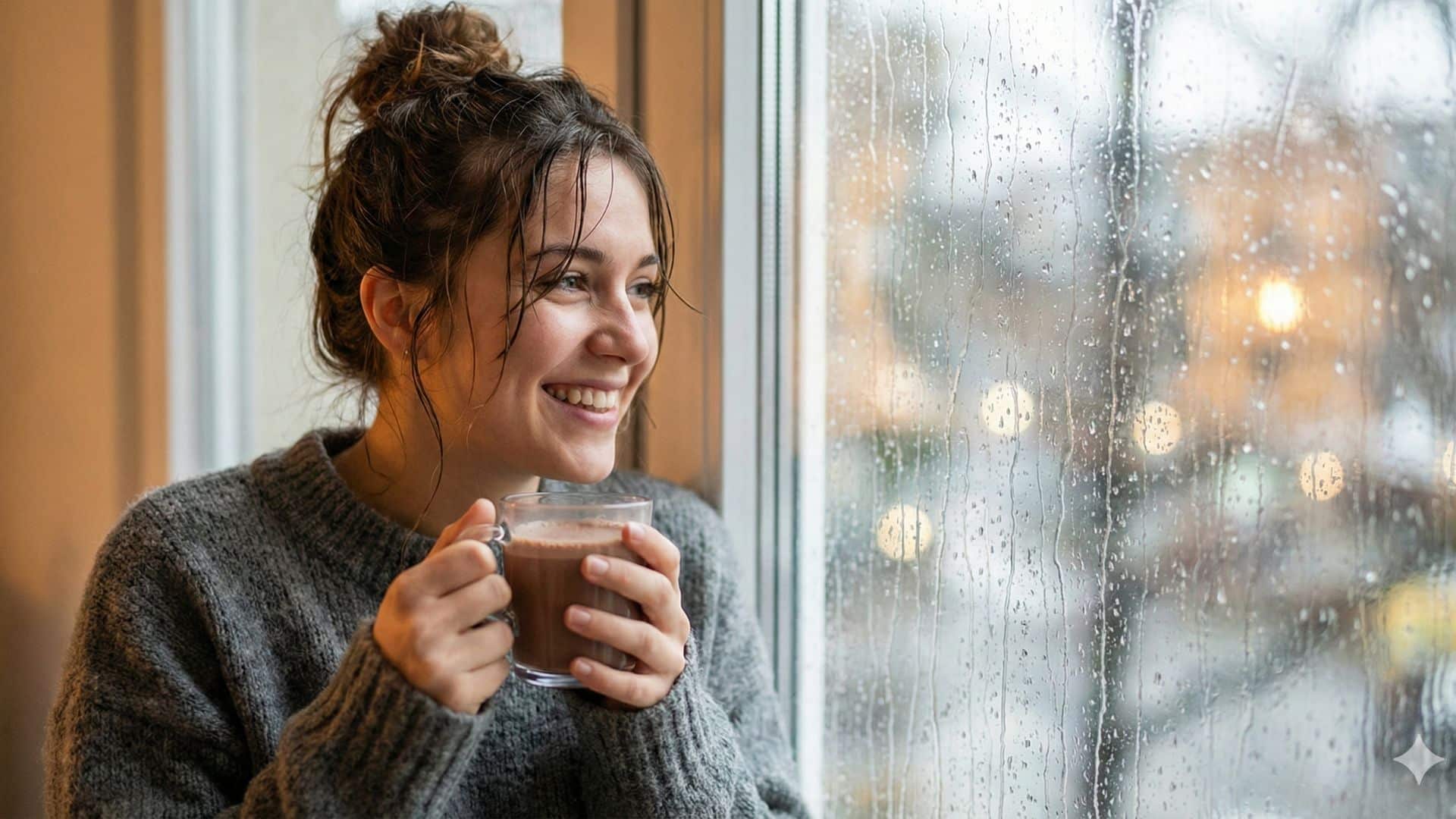 Woman enjoying a warm drink while reading about Rick Simpson Oil at home