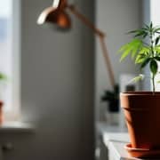 Young cannabis plant growing indoors, commonly associated with cultivating the northern lights strain